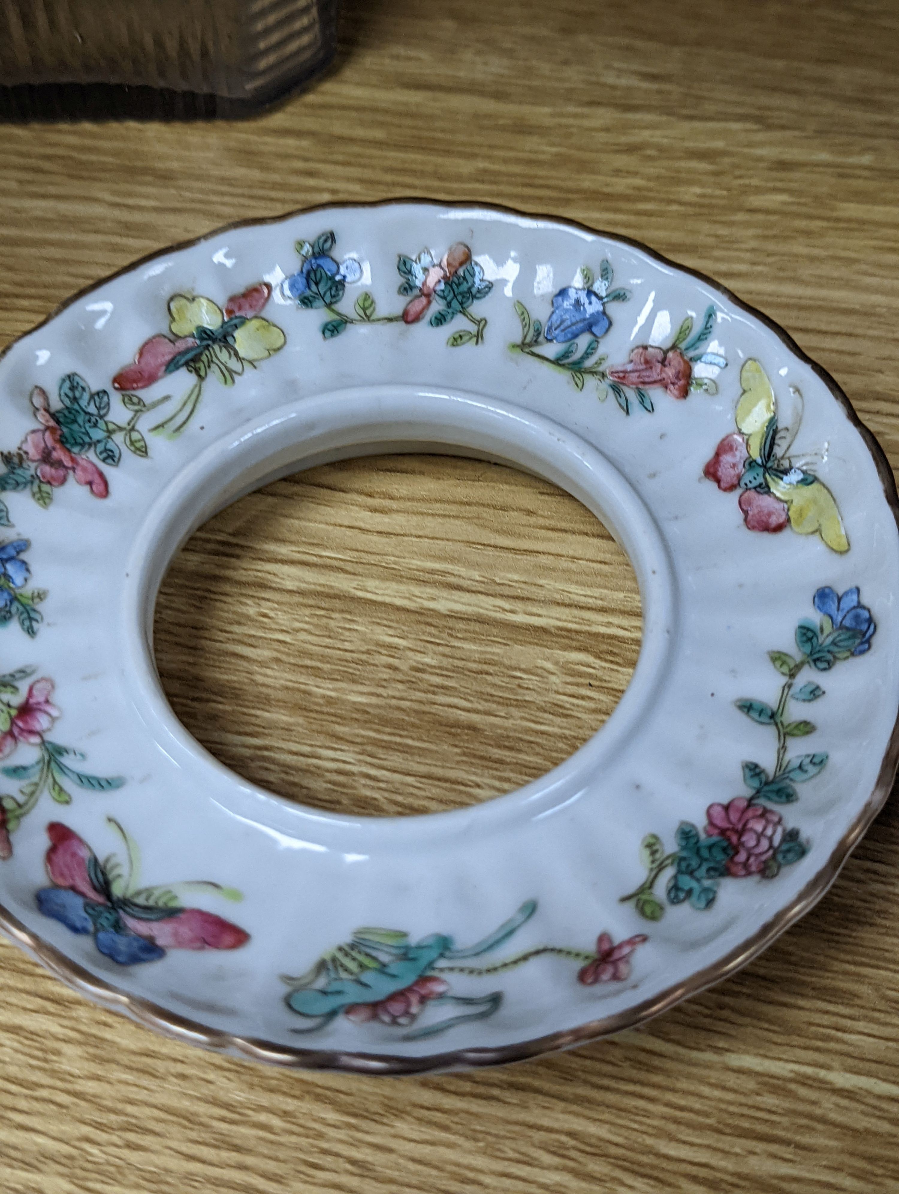 A 19th century Chinese famille rose rice bowl, cover and stand, together with a blue and white dragon jar and similar bottle vase. Largest 18cm